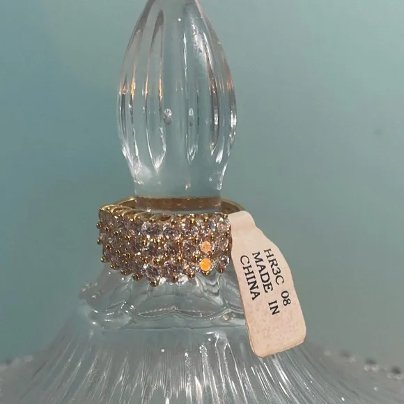 14KT Gold Plated 3 Row CZ Ring - Picture 5 of 9